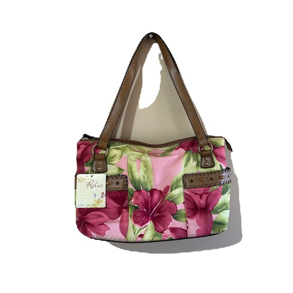 NWT RELIC BY FOSSIL FLORAL SHOULDER BAG WITH LEATHER TRIMS - Picture 3 of 9